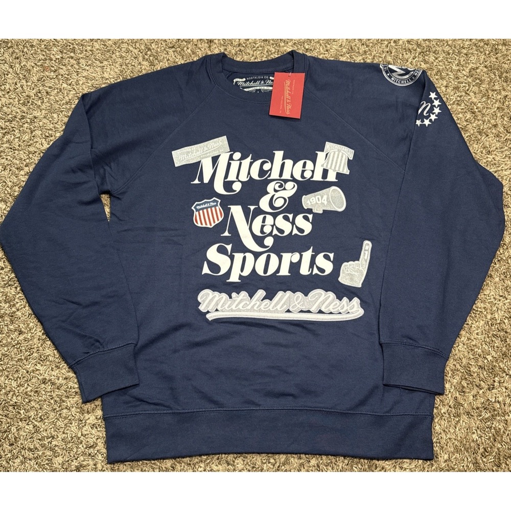 NEW Mitchell & Ness Branded M&N Sports Champ Navy Crewneck (Large)